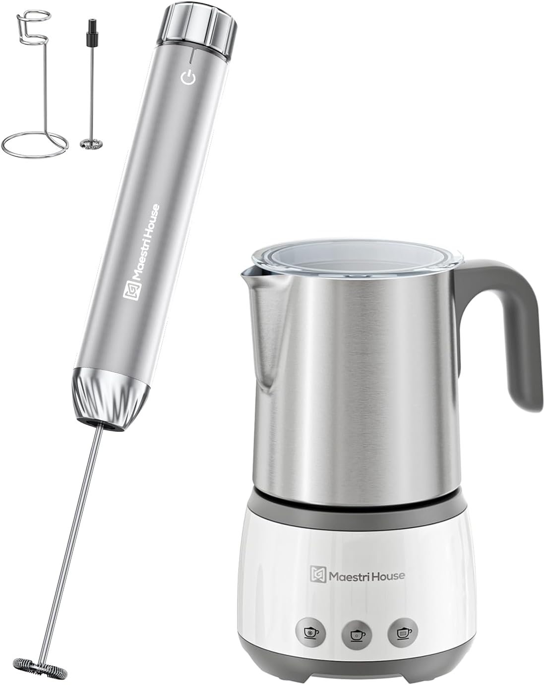 Maestri House Rechargeable Milk Frother with Stepless Speed Control, LunaFro Max Handheld Electric Foam Maker+4-in-1 Electric Milk Steamer