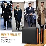 TEEHON® Wallets Slim Genuine Leather RFID Blocking Wallet with 11 Card Holder, 2 banknote compartments, Coin Pocket, Minimalist Wallets for Men UK with Gift Box - Black and Orange - Image 5