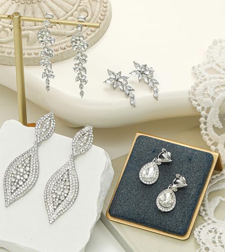 Set de 4 pares de aretes clip on para mujer tono plateado miniatura 6