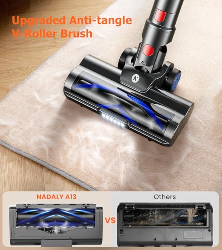 Image of NADALY Cordless Vacuum Cleaner, 500W 40KPa Self-Standing Stick Vacuum with 45-Min Runtime, Anti-Tangle V-Shaped Brush, 1.5L Large Dust Cup, Lightweight for Hardwood Floor Carpet Pet Hair