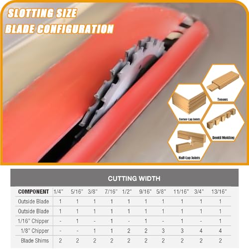 Image of 10 inch Stacking Dado Blade Set 24-Tooth,Dado Blades for 10 Inch Table Saw,Compatible with 10 Inch Table Saw,Dado Stack for Fine Finished Dados, Grooves, and Rabbets,Ranging From 1 /4'' to 13 /16''14 Pieces