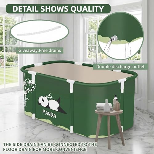 Miniatura 5 de Soonhua Bañera Plegable Portátil Para Adultos, Bañera De Hidromasaje De Pie Independiente, Bañera Gruesa De Múltiples Capas Para Interior Y Exterior, Spa Caliente, 115 X 50 Cm