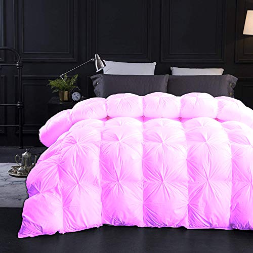 9.8 Newton Pink Premium Collection Pinch Pleated Down Comforter- California King Size 102 x 96 Inches 1 Piece All-Season Duvet Insert, 500 GSM with Corner Tabs 100% Egyptian Cotton- (Pink Solid)