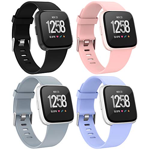 Recoppa 4-Pack Compatible with Fitbit Versa 2 Bands, Adjustable Replacement Wristbands Compatible for Fitbit Versa/Versa 2/Versa Lite Edition/Versa Special Edition for Women Men, Small