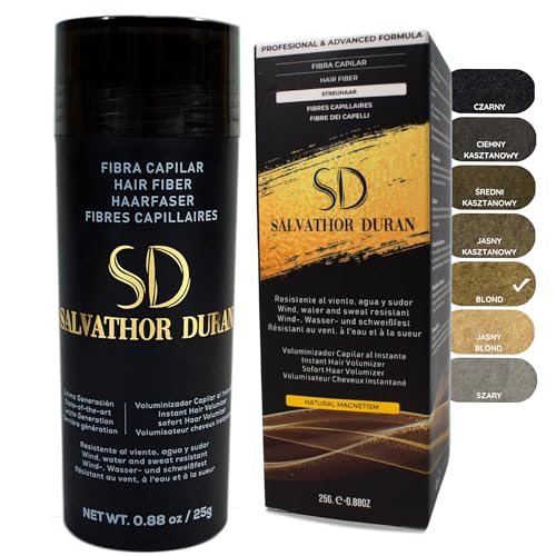 Salvathor Duran Hair Fibres 25 g - Maskuje łysienie - Pokrywa wypadanie włosów - Retuszuje i tworzy objętość włosów dla mężczyzn i kobiet - Włókno włosów (Blond)