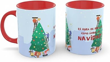 Christmas Mugs with Pets and Madrid Design | Ceramic Mugs with Interior and Red Handle | Gift for Dogs, Cats and Madrid Lovers | Solidarity Purchase (Madrid City)