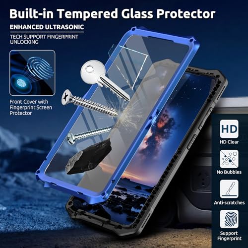 YQODSZ for Samsung Galaxy S26 Ultra Case with Kickstand, [Compatible Fingerprint Recognition] Full-Body Heavy Duty Rugged Case Alloy Metal + Silicone Shockproof Phone Cover for Galaxy S26 Ultra Blue by YQODSZ - Used condition - Image 3