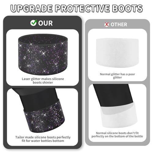 Image of WUQID Protective Bling Silicone Boot, Compatible with Stanley Tumbler 20-40oz & Hydro Flask Water Bottle 12-24oz and More Bottles /Tumblers Bottom of 2.83-2.95in, Glitter Reduces Dents Sleeve Cover