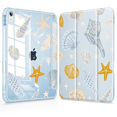 ICEKEE for iPad Air 11 inch M4/M3/M2 (2026/2025/2024), iPad Air 5th/4th Gen (2022/2020) 10.9 inch with Pencil Holder, Glitter Clear Pretevtive Cover, Auto Wake/Sleep, Shells & Stars