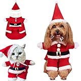 Dog Christmas Costume, Funny Pet Santa Claus Suit with Hat Puppy Jumpsuit Xmas Outfit, Dog Clothes for Small Medium Dogs Cats, Cosplay Party Clothing Winter Hoodie Coat Warm Apparel (X-Small)