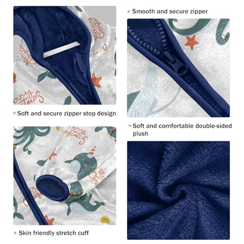 Cute Whale Octopus Dolphin Fish Jellyfish Girls Fleece Jacket Girls Fall Jacket Girls Zip Up Hoodie Girls Sherpa Jacket 2-10T3