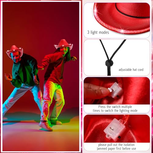 Image of Kigeli 10 Pcs Lights LED Cowboy Hat for Adult LED Flashing Hat for Western Cowboy Women Men Role Play