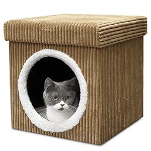 Puff Otomana Camas para Gatos Plegable con Cojín Baúl Almacenamiento Cuadrado Acogedora Casa para Perros Pequeños Taburete Asientos Antiestres Cuevas para Gatos Interior Casa de Gatos Marrón
