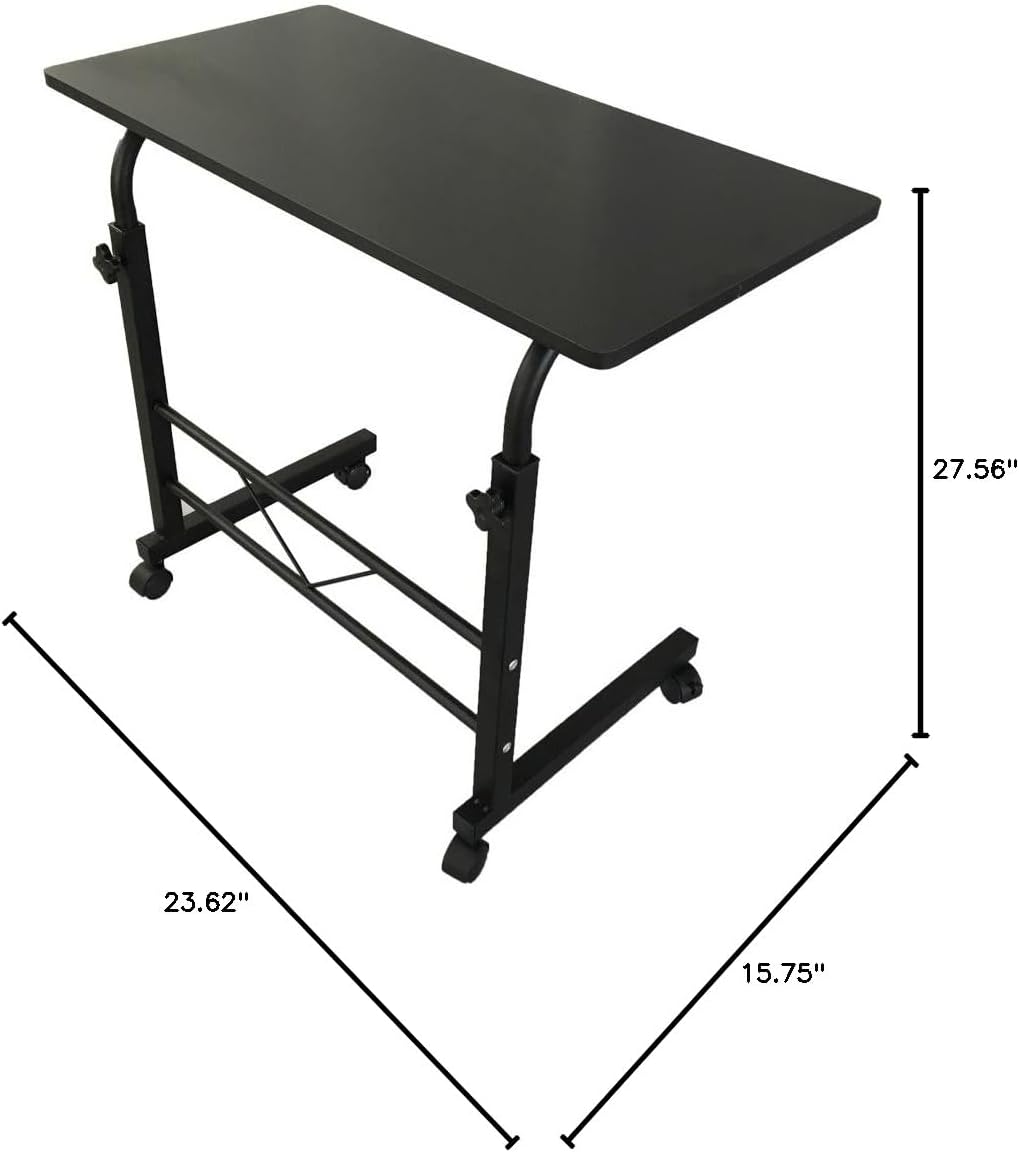Wooden Adjustable Height Portable Laptop Desk,Mobile Rolling Computer Desk,Sofa Bedside Laptop Table,Home Office Laptop Workstation,with Wheels,for Small Spaces, Bedroom, Apartment (Black)