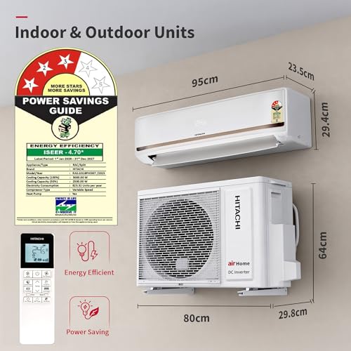 Image of Hitachi 1.5 Ton 3 Star, New star rated, Inverter Split AC (Copper, Hot & Cold, Smart View Display, 4 Way Swing, ice Clean Cooling,RAS.G318PHDIST, New BEE Rated, White)