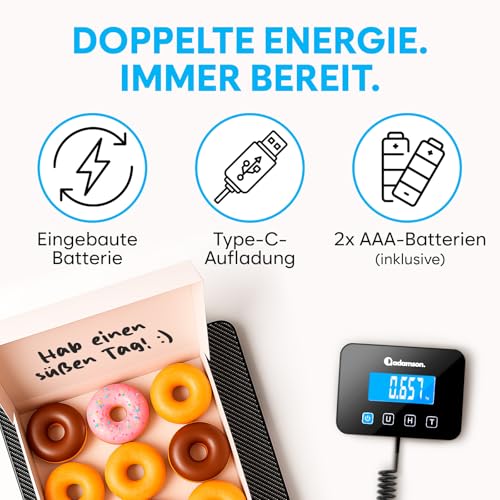 Paketwaage - 200 kg/10 g - Hochpräzise Plattformwaage mit Halte-/Tara-Funktion/LCD - Postwaage perfekt für Pakete, Gepäck, Heimgebrauch - Batterie & Kabel enthalten - Gepäckwaage - Schwarz Matt