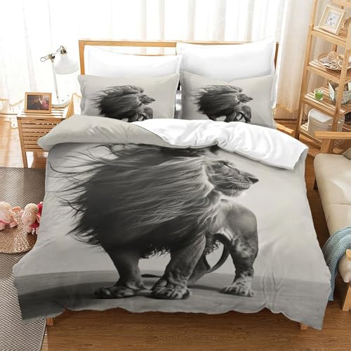 Parure de lit lion 220x240 cm en microfibres avec housse de couette - 3
