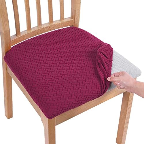 Homaxy Dining Chair Seat Covers Set of 2, Stretch Jacquard Dining Chair Slipcovers Seat Protector with Buckle for Dining Room Kitchen, Navy Blue