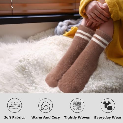 Image of ICEIVY Fuzzy Socks For Women Warm Winter Striped Vintage Retro Crew Fluffy Slipper Socks Gifts For Women
