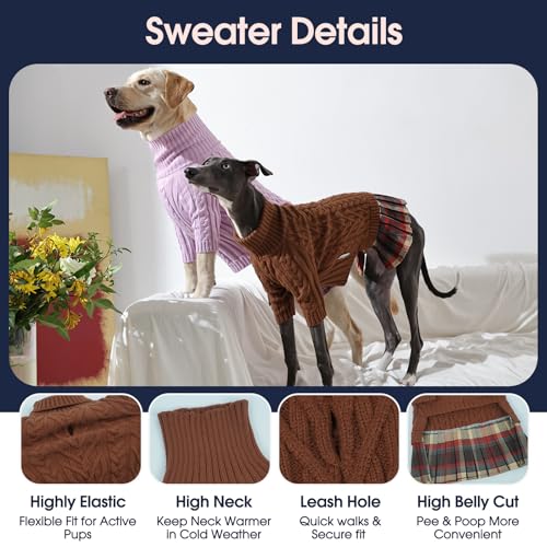 IECOii Hundepullover Kleid,Extra Große Pullover Hund für Weibliche Hunde,Hund Fleece Pullover Haustier Winter Kleid für Riesenrassen,Rollkragen Strickwaren für Kaltes Wetter, Maschinenwaschbar,5XL