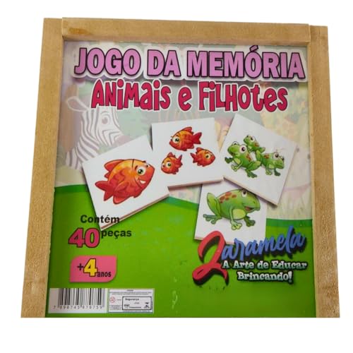 Jogo Memória Filhotes Animais Caça-Palavras Quebra-Cabeça Brinquedo Pedagógico Madeira MDF 40 Peças