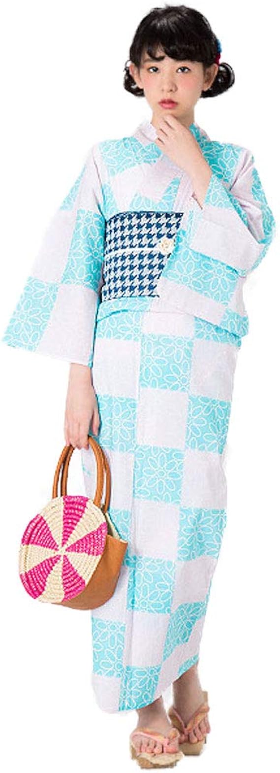 Amazon Kimonomachi 浴衣セット ピンク 水色 スクエアに花 S F フリー Tl 女性浴衣セット 浴衣 通販