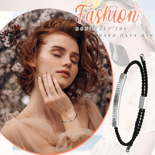 OIDEA Unisex Armband geflochten mit Gravur: Silber mit Gravur Don't let the Hard Days Win Motivationsschmuck verstellbar Handgelenk Geschenk Damen Herren