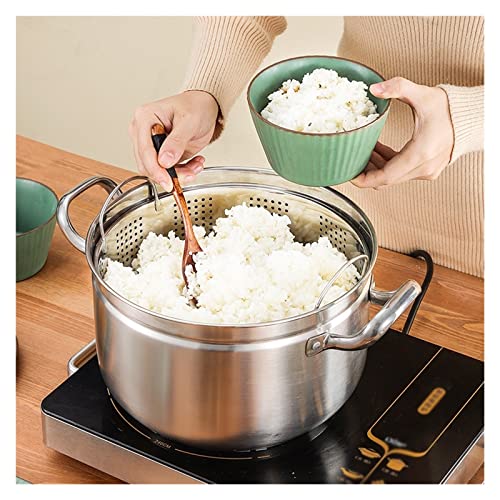 GLJTUO Olla Vaporera Individual De Acero Inoxidable para Cocinar Verduras, Olla para Baño María con Tapa De Vidrio, Ollas para Caldo Y Salsas.,Silver-28Cm