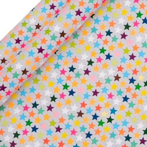 Glick Geschenkpapier, Sterne, für Geburtstage und Feiern, 2 recycelbare Rollen (je 4 m x 70 cm), mehrfarbig