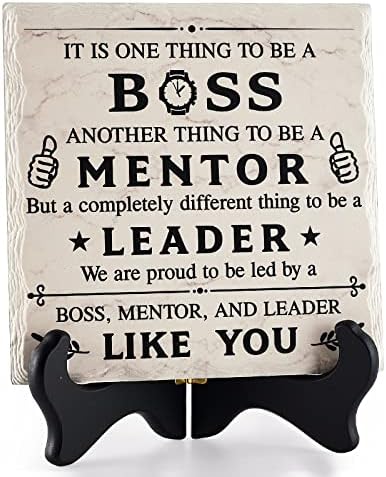 Boss Gifts for Men Women Bosses Day Gifts for Boss Christmas Birthday Gifts for Boss Best Boss Gifts Ideas Boss Leader Mentor Appreciation Gifts Tabletop Decor Ceramic Sign Plaque with Wooden Stand