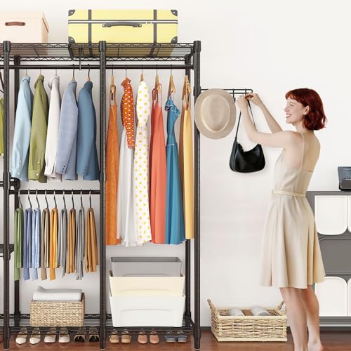 Large Heavy Duty Clothes Rack with Shelves, Adjustable Wire Garment Rack, Functional Clothing Racks for Hanging Clothes Freestanding Wardrobe Closet, 76.8\" L x 17.1\" W x 77\" H, Max Load 900lbs - Thumbnail 6
