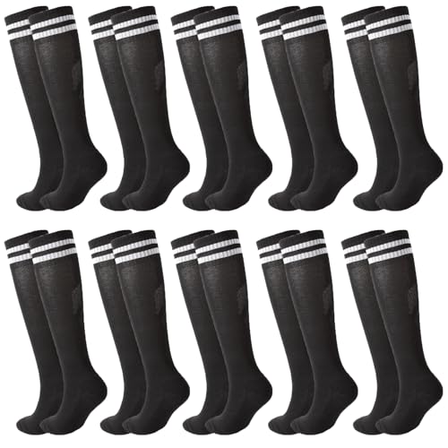 10 Pairs Kids Soccer Socks Stretchy Knee High Tube Colorful Football Athletic Team Socks for Boys Girls