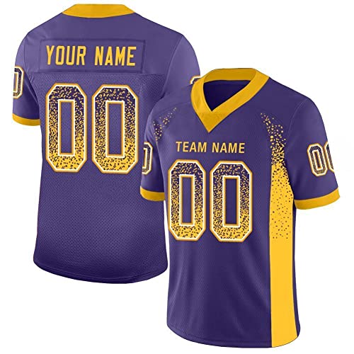 Generic Custom Purple Gold-White Mesh Drift Fashion Football Jersey Personalized Customized Name Team Name Number Football Jersey, X-Small-5X-Large