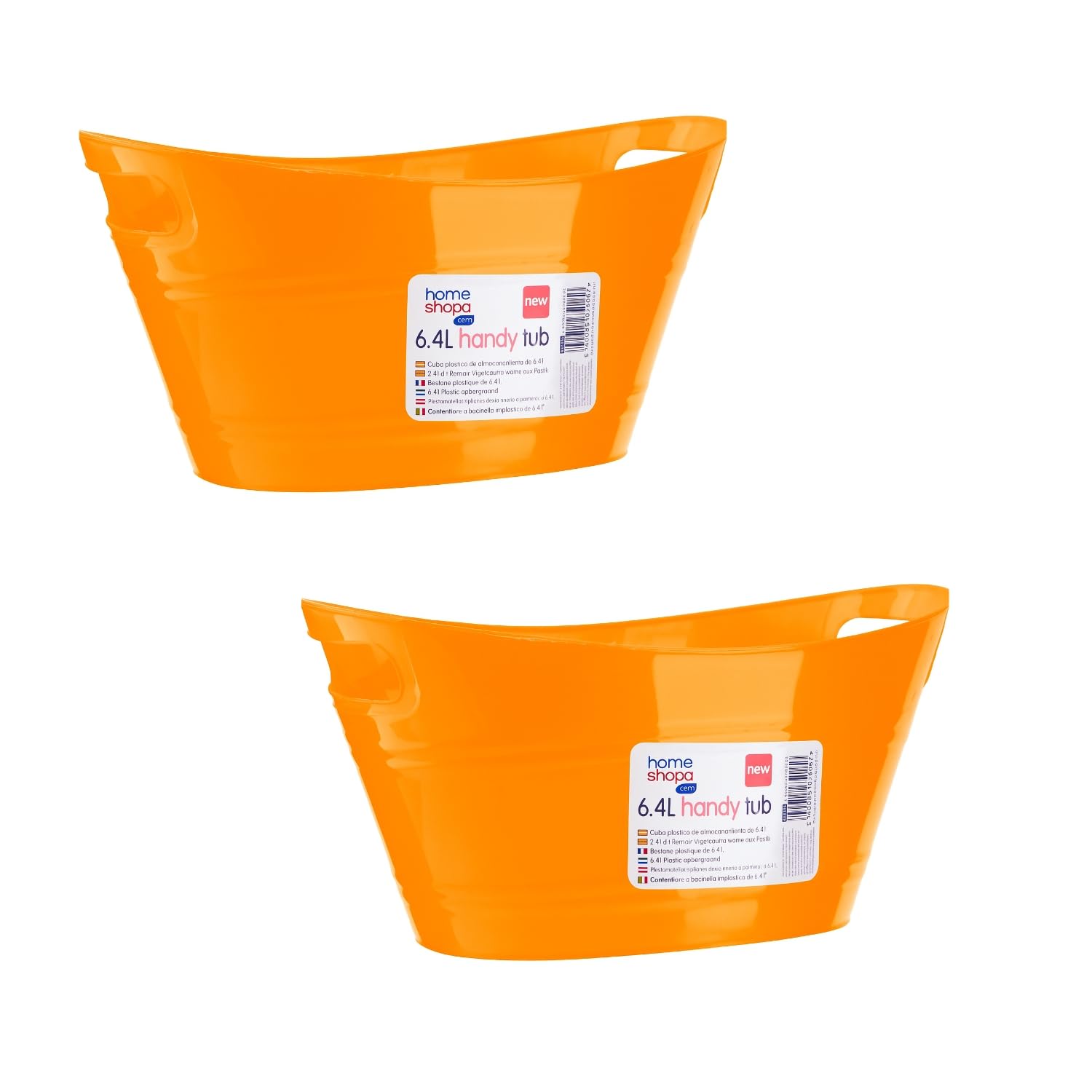 HOMESHOPA 6.4 Litre Plastic Oval Handy Tub Ice Bucket, 2 Pack Orange Beverage Beer Party Bucket, Summer Chiller Bin Outdoor Cooler Drinks, Stackable & Lightweight
