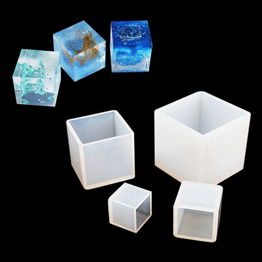 Pofet Transparent Resin Casting Molds Square Silicone Molds For Diy Craft Making, 5 Sizes