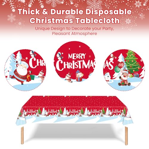 Christmas Tablecloth Plastic Disposable 3 Pcs 54x108 Inch Vinyl Christmas Red Blue Table Cloth Snowflake Merry Christmas Rectangle Table Cover Party Decorations Decorations – Image 4