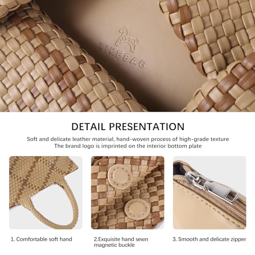 Image of Woven Tote Bag Womens Purse Vegan Leather Shoulder Handbags Fashion Summer Beach Tote Bags Large Travel Totes