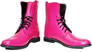 Modello Dodallo - Cuero Italiano Hecho A Mano Hombre Piel Color Rosado Botas Bajas Botines - Cuero Suave - Encaje