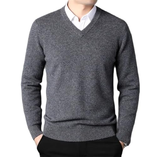 Solid Color V Neck Pullover Sweater Mens Long Sleeve Autumn Casual Cashmere Knitwear Fashion2