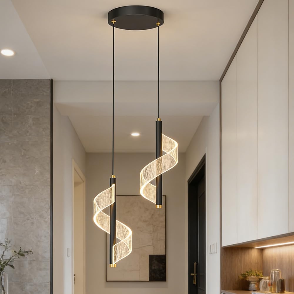 LED Moderno Luci sospese 8W Regolabile 3 temperatur Colori 3000K/4500K/6000K, Camera da letto lampada a sospensione comodino luce pendente lampadario Per soggiorno sala da pranzo (Nero B)