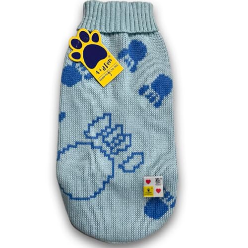 Image of A+a Pets' Cozy Knitted Flannel Sweater - Soft, Warm, Comfortable Fleece, Cold Weather Clothes for Dogs and Cats (XS, Polka Blue)