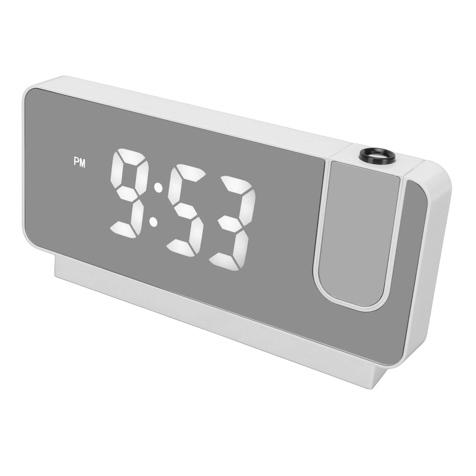 Sorandy Digital Projection Alarm Clock for Bedroom, Large Dimmable LED Display Mirror Screen Electronic Clock with USB Charger, Calendar Temperature, Snooze Mode, for Heavy Sleeper Kids (White)
