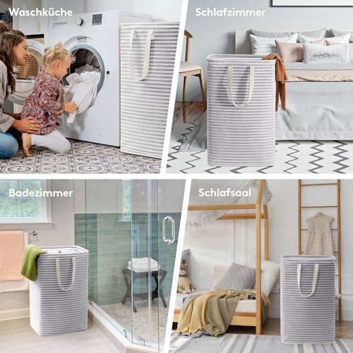 Lifewit 80L Wäschekorb, Großer Wäschesammler, Faltbare Wäschebox, Wasserdichter Wäschesortierer, Aufbewahrungsbox mit Griffen für Kleidung, Handtücher, Spielzeug, Grau
