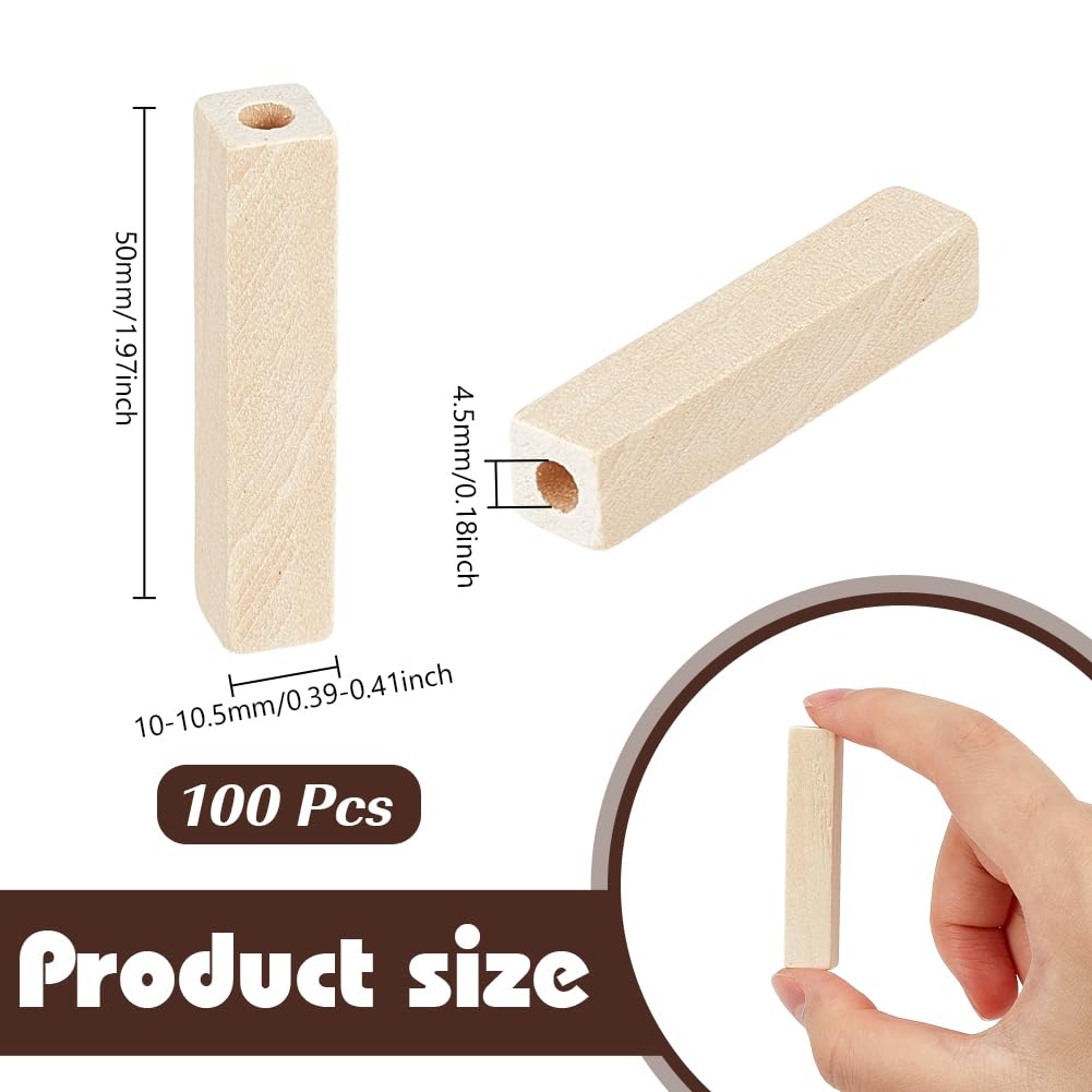 NBEADS 100 Pcs Unfinished Wood Rectangle Beads - Image 2