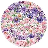 100PCS Cute Flower Transparent Stickers Pack,Aesthetic Pink and Purple Flower Decor for Laptop Gifts for Kids Teens Adults Waterproof Vinyl PET Nature Stickers for Notebook Phone Bike Party Favors