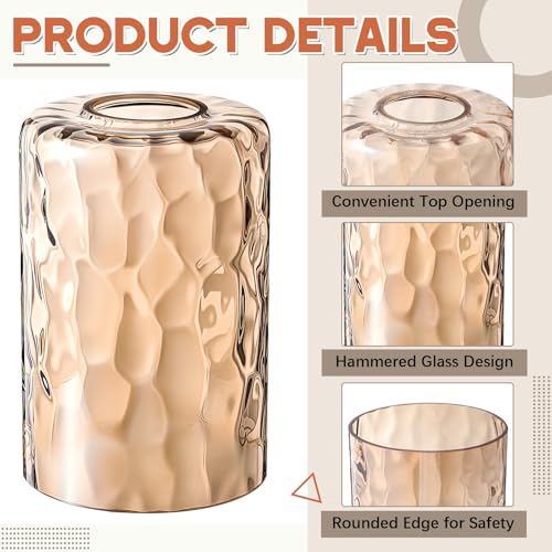 Image of Teenyyou 3 Pcs Amber Hammered Glass Shade Replacements for Pendant Light Fixtures Glass Lamp Shade Cover, 1-5 /8 Inch Fitter Base, 4 inchw x 6 inchh, Replacement Lamp Globe for Chandelier Wall Sconce