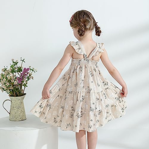 Younger Tree Toddler Girl Outfits Baby Ruffled Sleeveless Princess Dresses Tutu Skirt Summer Sleeveless Smocking Casual Dress(3-4T,Khaki) #TOP2
