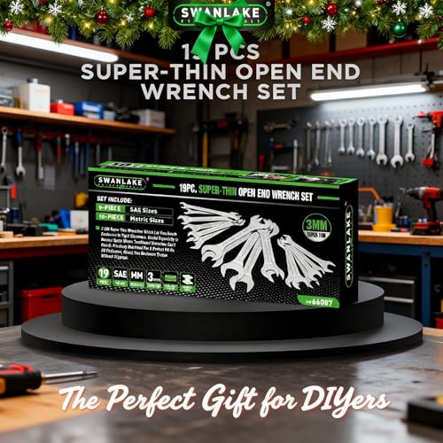 Image of SWANLAKE GARDEN TOOLS 19-Piece Super-Thin Open End Wrench Set with Rolling Pouch, Metric 5.5-27 mm & SAE 1 /4 inch-1-1 /16 inch, 3 mm Thickness Slim Spanner Wrench Set, Carbon Steel