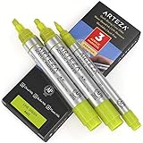 ARTEZA Acrylic Paint Markers, Pack of 3, A600 Lime Green, 1 Thin and 2 Thick (Chisel + Bullet Nib) Acrylic Paint Pens, for Metal, Canvas, Rock, Ceramic Surfaces, Glass, Wood, and Fabric