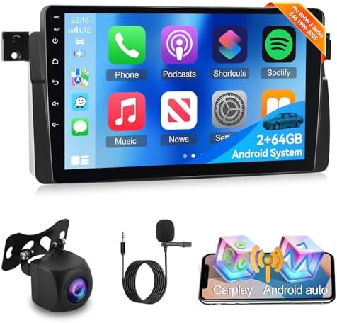 [2G+64G] Car Radio for BMW E46 1999-2005 BMW 3 Series, Android Touch Screen Car Play E46 Stereo, Carplay/Android Auto/EQ Audio/SWC/Bluetooth